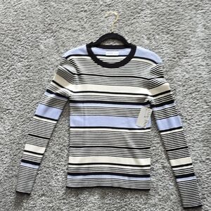 Nine West Black, White, and Cream Striped Long Sleeve Top